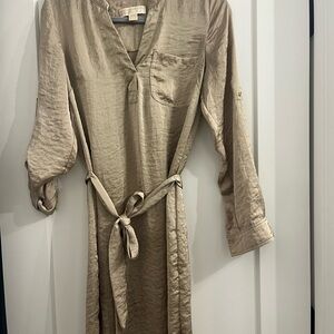Michael Kors Silk Tan Long Sleeve Dress